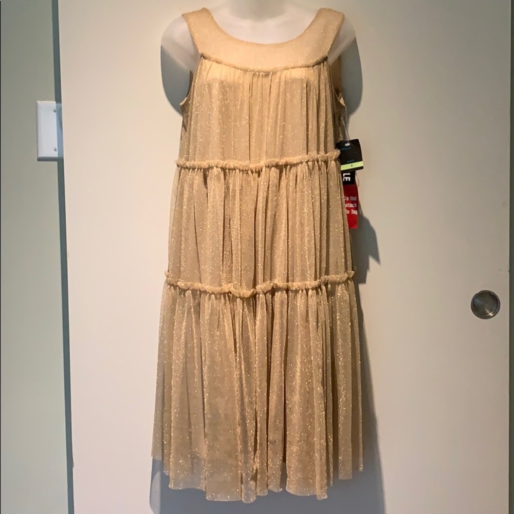 NEW Gabby Skye Tiered Gold Dress Size 4